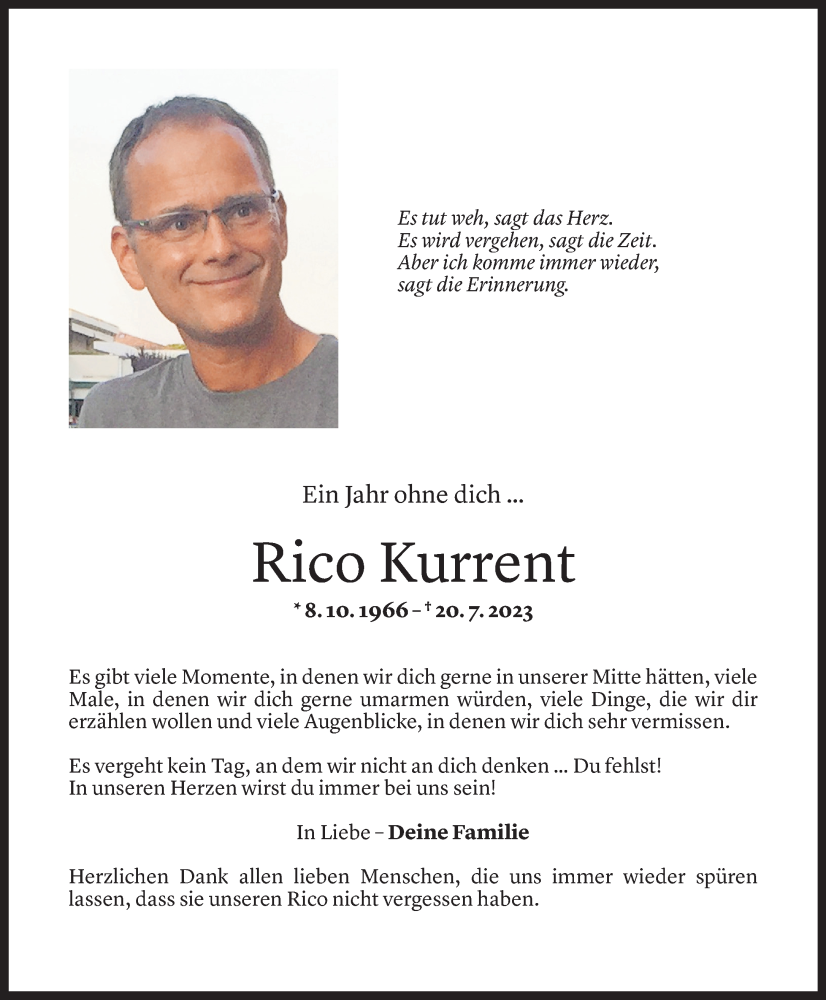  Todesanzeige für Enrico  Kurrent vom 20.07.2024 aus Vorarlberger Nachrichten