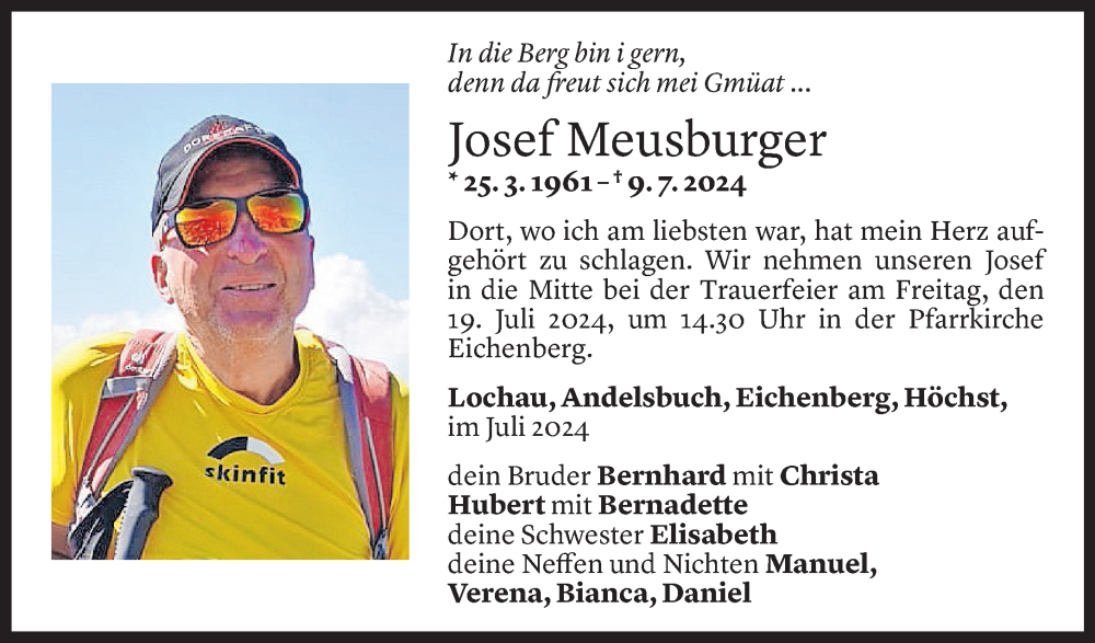  Todesanzeige für Josef Meusburger vom 17.07.2024 aus Vorarlberger Nachrichten