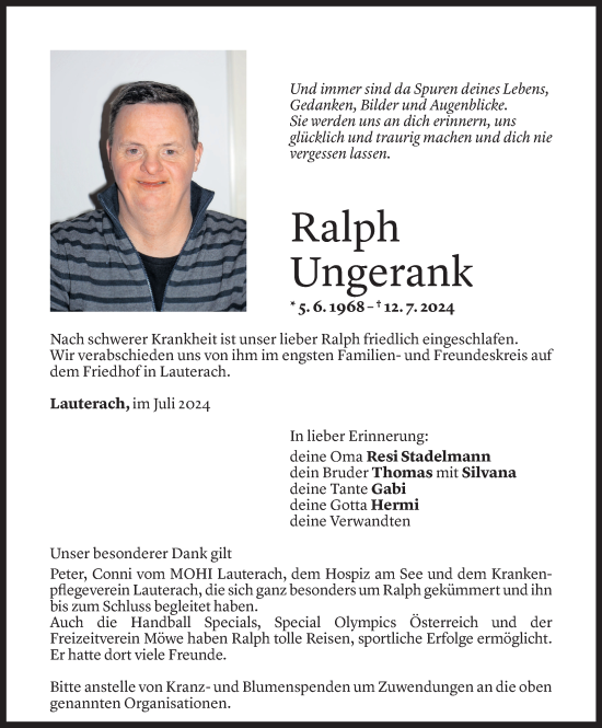 Todesanzeige von Ralph Ungerank von Vorarlberger Nachrichten