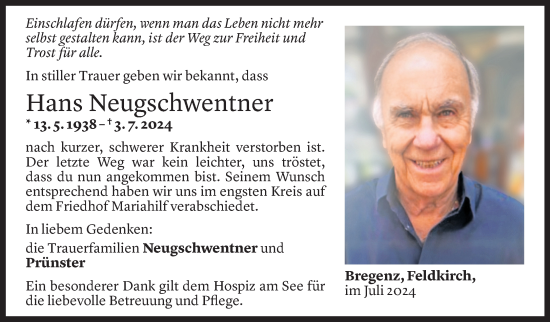 Todesanzeige von Hans Neugschwentner von Vorarlberger Nachrichten