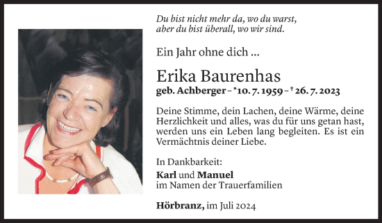 Todesanzeige von Erika Baurenhas von Vorarlberger Nachrichten
