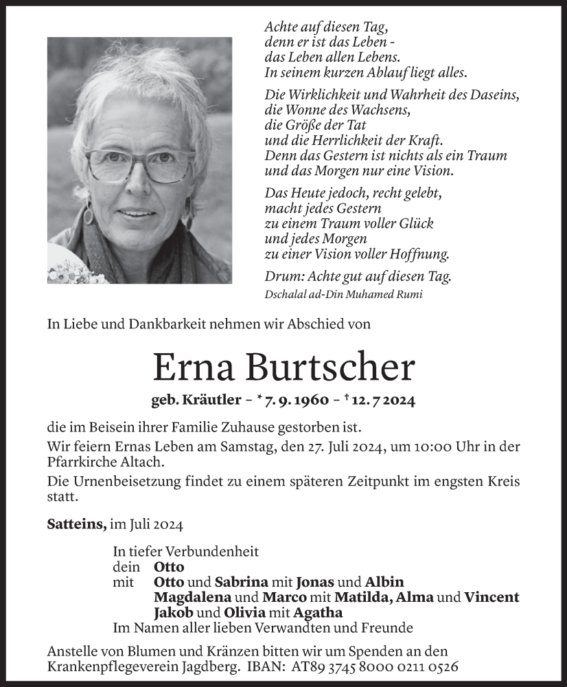  Todesanzeige für Erna Burtscher vom 24.07.2024 aus Vorarlberger Nachrichten