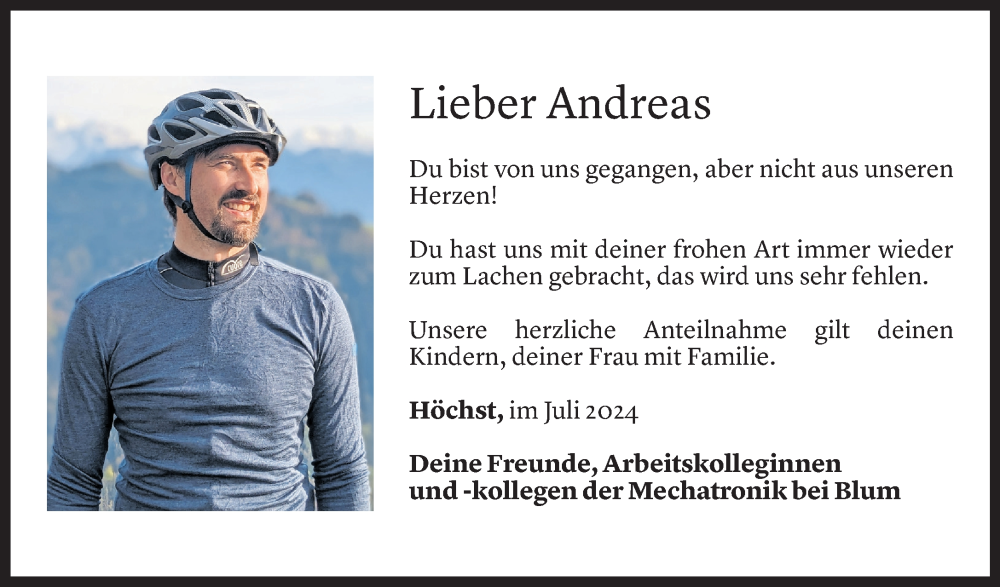  Todesanzeige für Andreas Dietrich vom 10.07.2024 aus Vorarlberger Nachrichten