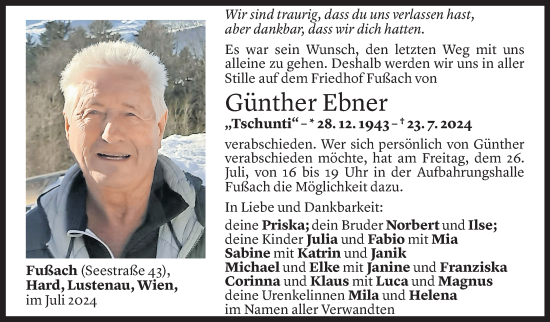 Todesanzeige von Günther Ebner von Vorarlberger Nachrichten