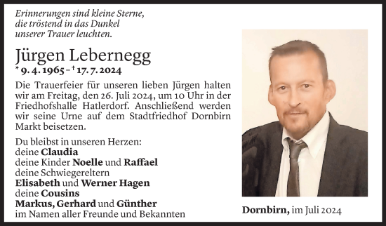 Todesanzeige von Jürgen Lebernegg von Vorarlberger Nachrichten