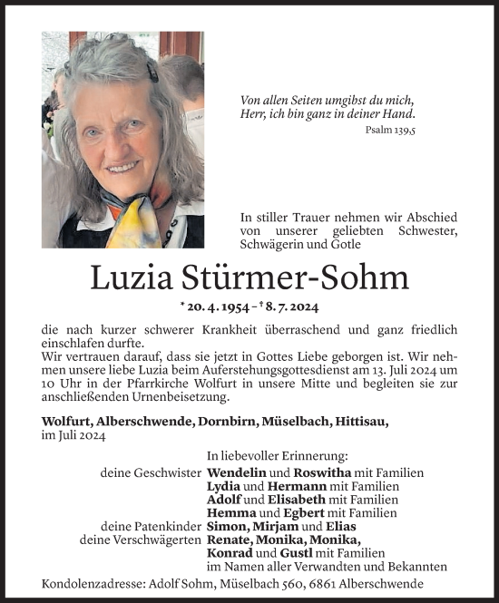Todesanzeige von Luzia Stürmer-Sohm von Vorarlberger Nachrichten