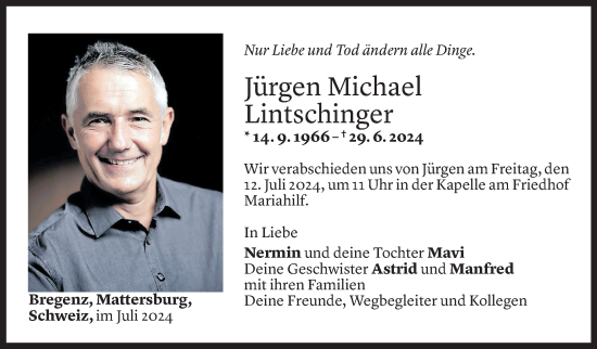 Todesanzeige von Jürgen Lintschinger von Vorarlberger Nachrichten