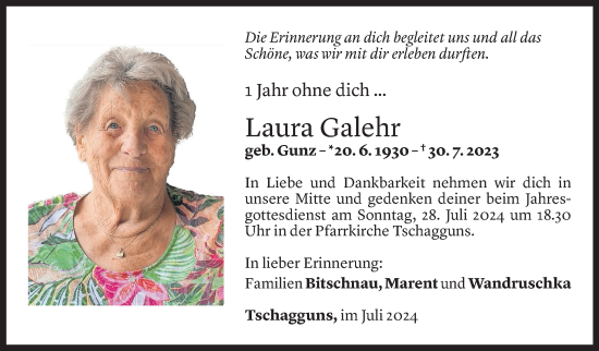 Todesanzeige von Laura Galehr von Vorarlberger Nachrichten