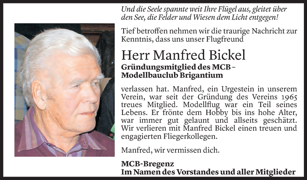  Todesanzeige für Manfred Bickel vom 22.08.2024 aus Vorarlberger Nachrichten