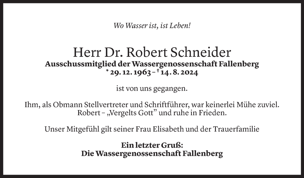  Todesanzeige für Robert Schneider vom 23.08.2024 aus Vorarlberger Nachrichten