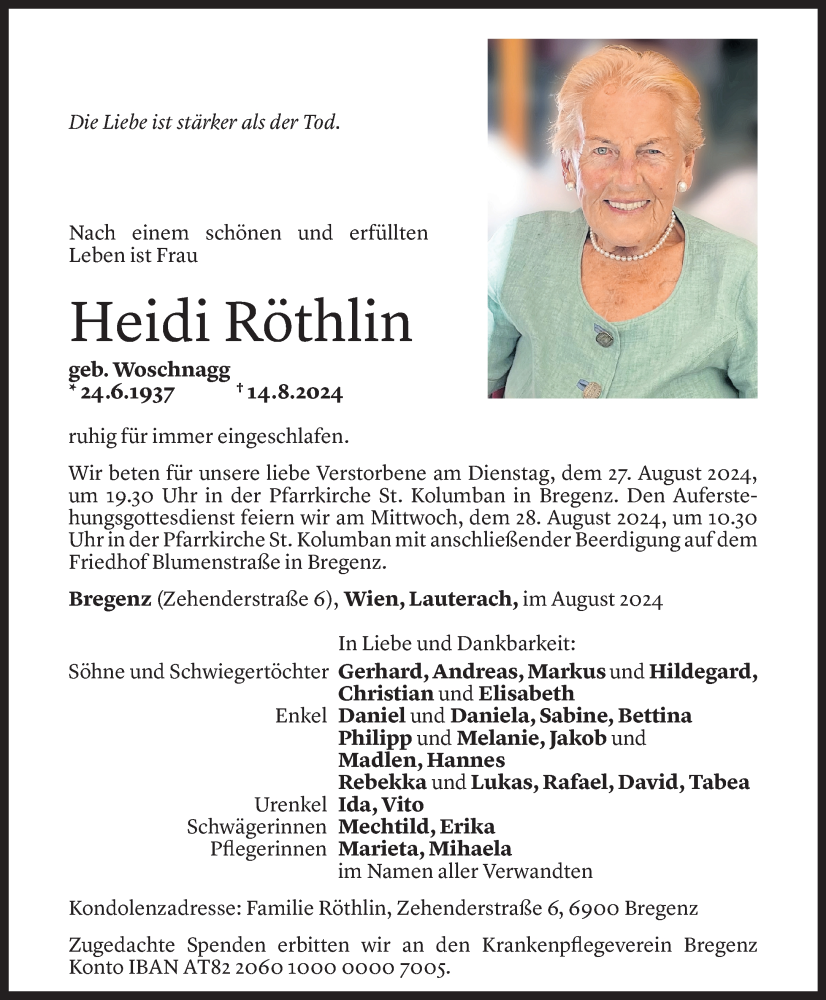  Todesanzeige für Heidi Röthlin vom 24.08.2024 aus Vorarlberger Nachrichten