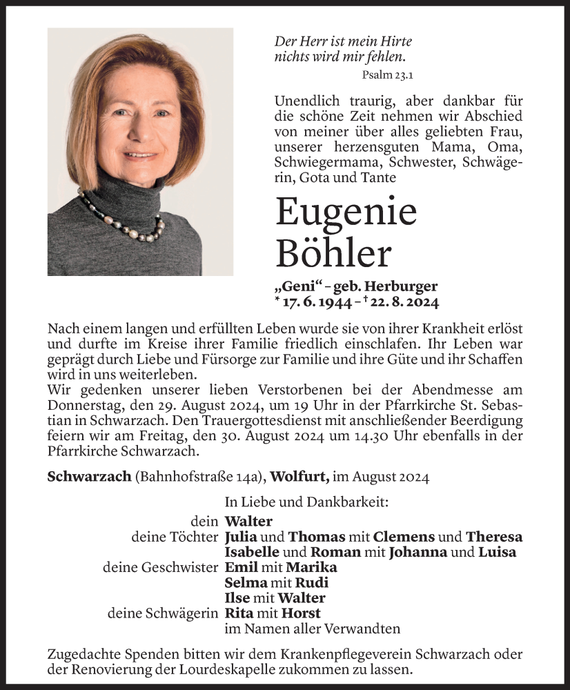  Todesanzeige für Eugenie Böhler vom 28.08.2024 aus Vorarlberger Nachrichten