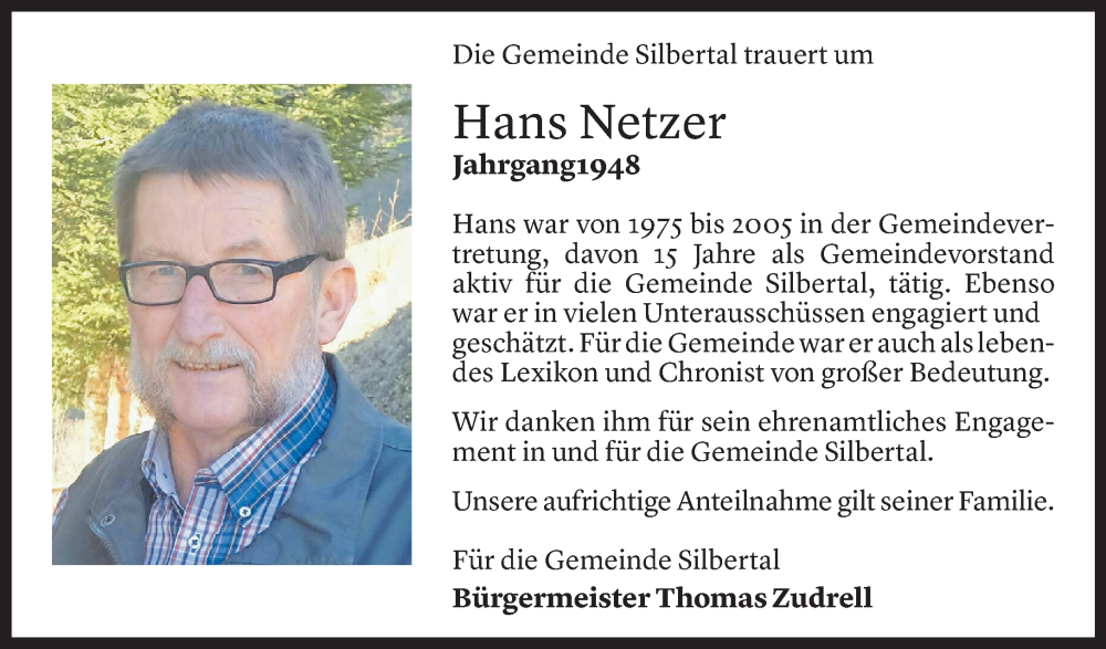  Todesanzeige für Hans Netzer vom 13.08.2024 aus Vorarlberger Nachrichten