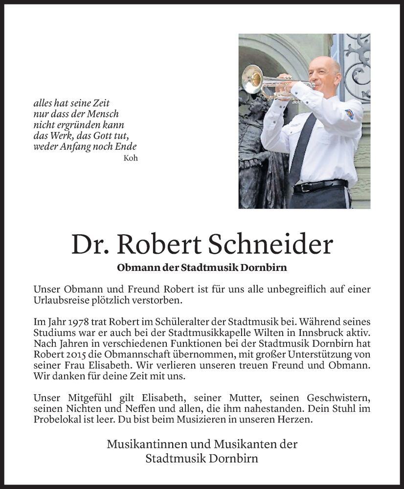  Todesanzeige für Robert Schneider vom 24.08.2024 aus Vorarlberger Nachrichten