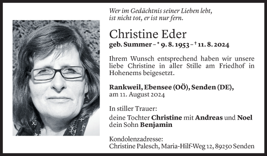 Todesanzeige von Christine Eder von Vorarlberger Nachrichten