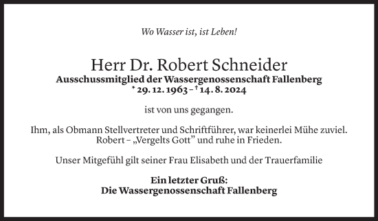 Todesanzeige von Robert Schneider von Vorarlberger Nachrichten