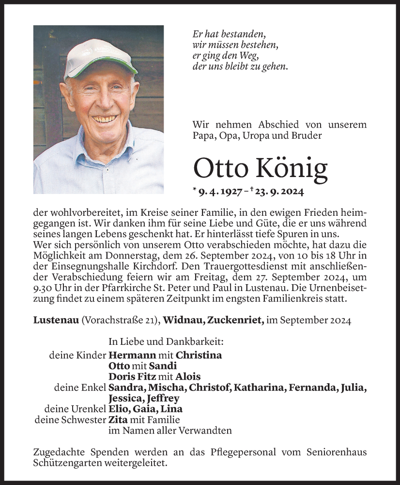  Todesanzeige für Otto König vom 24.09.2024 aus Vorarlberger Nachrichten