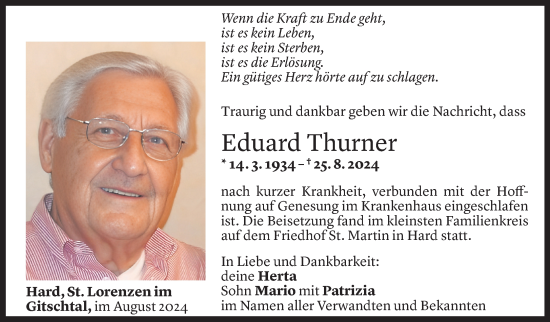 Todesanzeige von Eduard Thurner von Vorarlberger Nachrichten