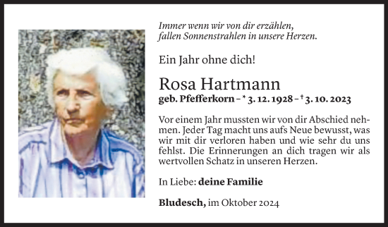 Todesanzeige von Rosa Hartmann von Vorarlberger Nachrichten