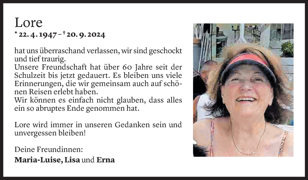  Todesanzeige für Dolores Salzmann vom 27.09.2024 aus Vorarlberger Nachrichten