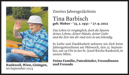 Todesanzeige von Tina Barbisch von Vorarlberger Nachrichten