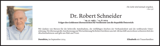 Todesanzeige von Robert Schneider von vorarlberger nachrichten