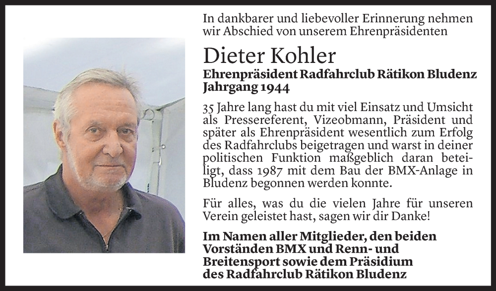  Todesanzeige für Dieter Kohler vom 19.09.2024 aus Vorarlberger Nachrichten