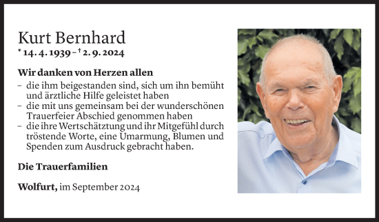 Todesanzeigen von Kurt Bernhard Todesanzeigen Vorarlberger Nachrichten