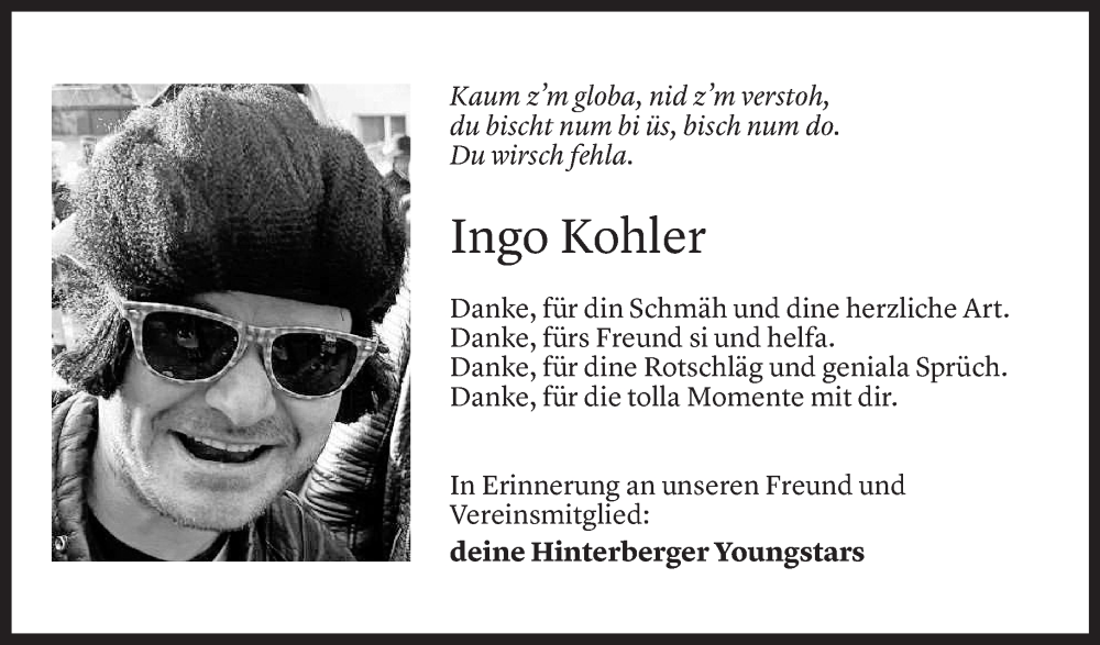  Todesanzeige für Ingo Kohler vom 17.09.2024 aus Vorarlberger Nachrichten