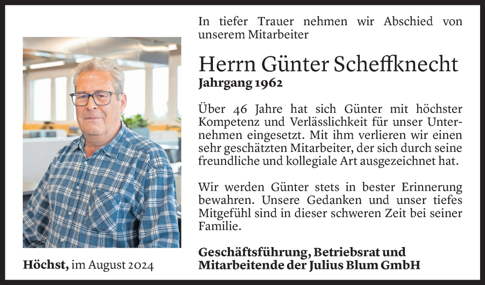  Todesanzeige für Günter Scheffknecht vom 04.09.2024 aus Vorarlberger Nachrichten