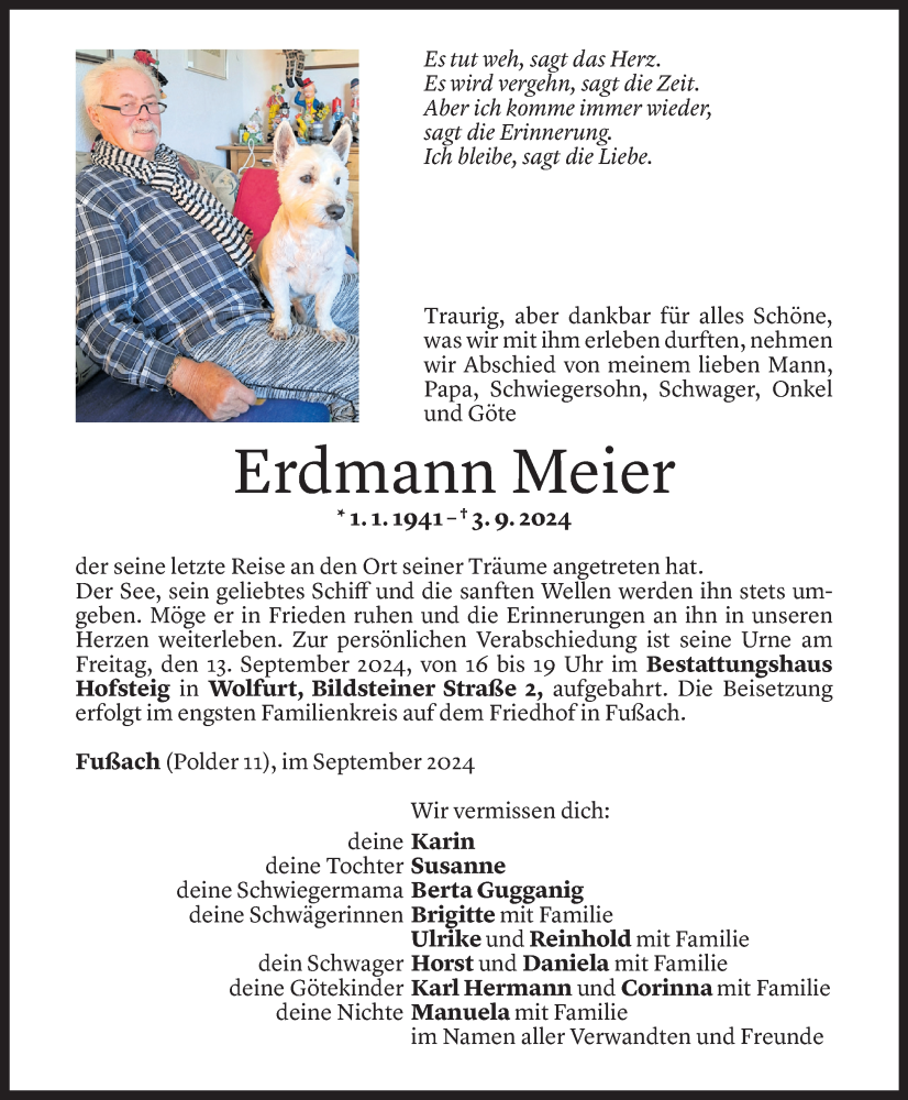  Todesanzeige für Erdmann Meier vom 11.09.2024 aus Vorarlberger Nachrichten