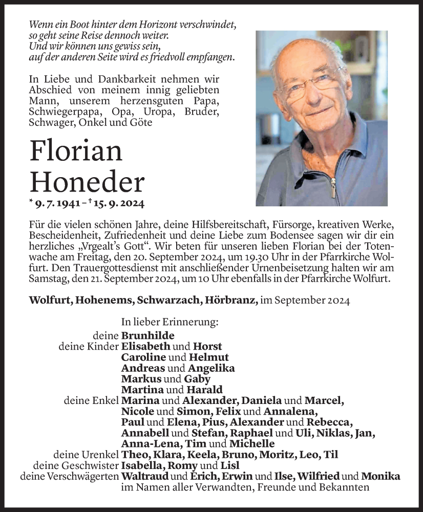  Todesanzeige für Florian Honeder vom 17.09.2024 aus Vorarlberger Nachrichten