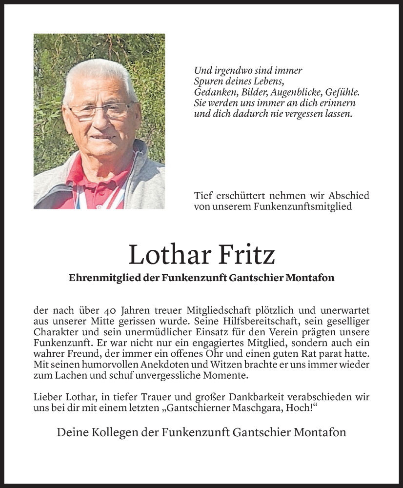  Todesanzeige für Lothar Fritz vom 03.09.2024 aus Vorarlberger Nachrichten