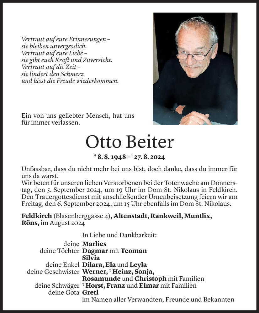  Todesanzeige für Otto Beiter vom 04.09.2024 aus Vorarlberger Nachrichten