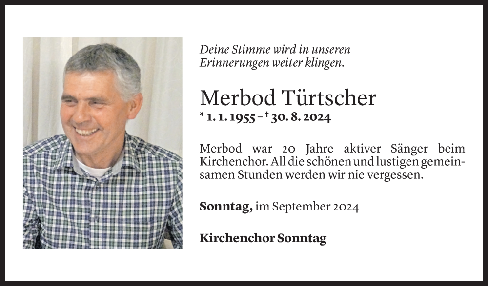  Todesanzeige für Merbod Türtscher vom 03.09.2024 aus Vorarlberger Nachrichten