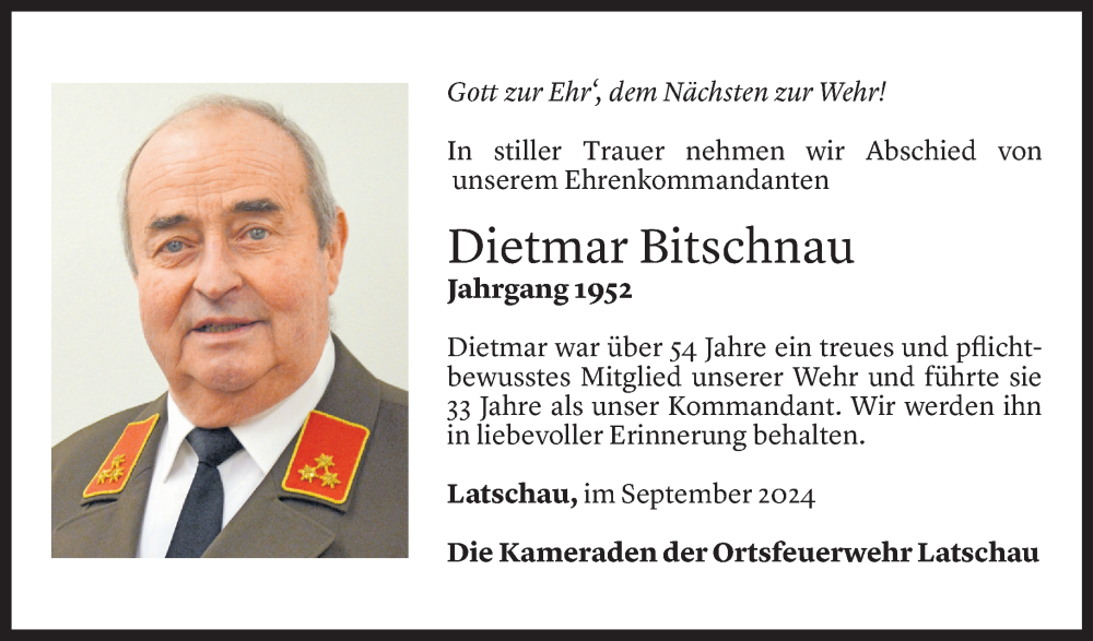  Todesanzeige für Dietmar Bitschnau vom 14.09.2024 aus Vorarlberger Nachrichten