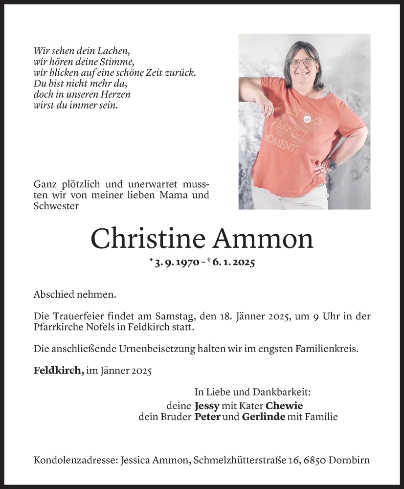  Todesanzeige für Christine Ammon vom 15.01.2025 aus Vorarlberger Nachrichten