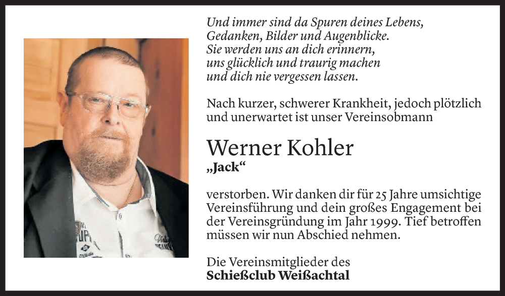  Todesanzeige für Werner Kohler vom 07.01.2025 aus Vorarlberger Nachrichten