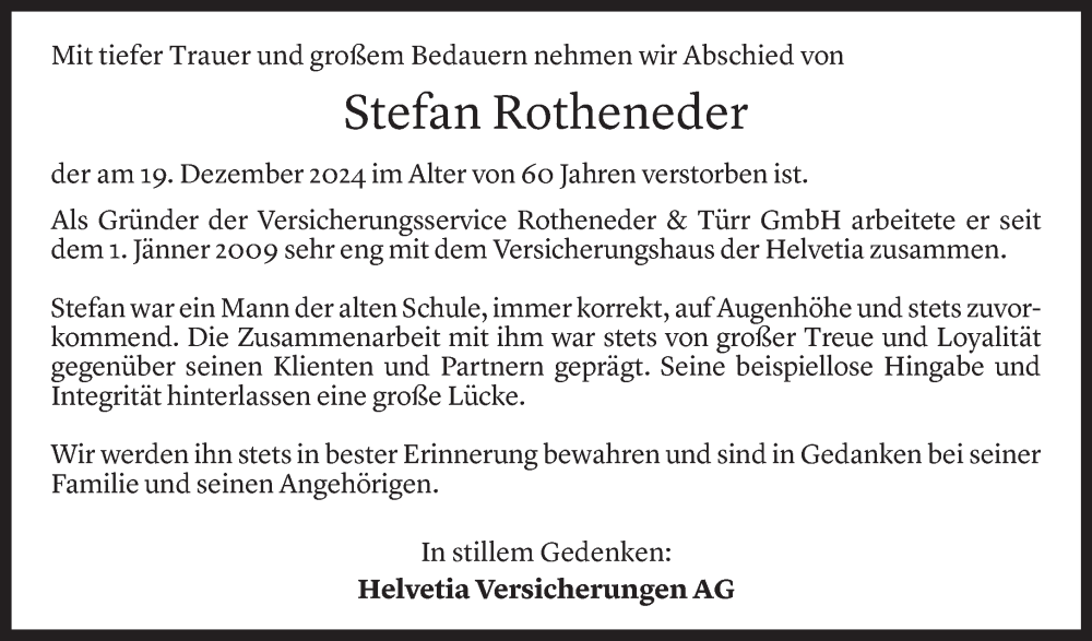  Todesanzeige für Stefan Rotheneder vom 22.01.2025 aus Vorarlberger Nachrichten