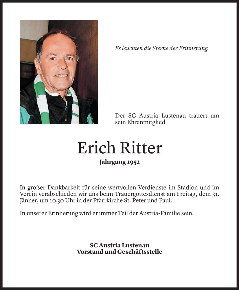  Todesanzeige für Erich Ritter vom 29.01.2025 aus Vorarlberger Nachrichten