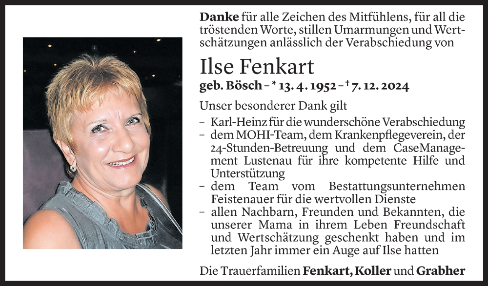  Todesanzeige für Ilse Fenkart vom 16.01.2025 aus Vorarlberger Nachrichten