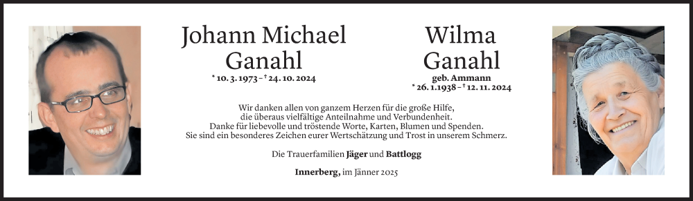  Todesanzeige für Johann Michael Ganahl vom 24.01.2025 aus Vorarlberger Nachrichten