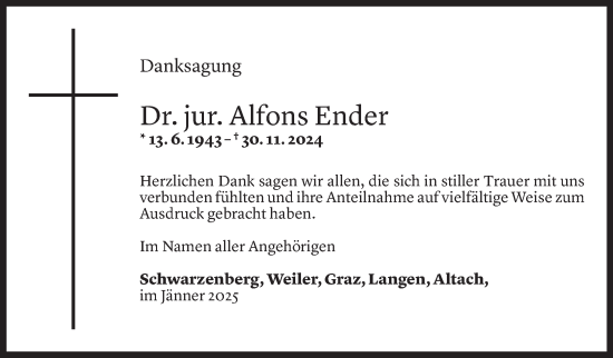 Todesanzeige von Alfons Ender von Vorarlberger Nachrichten