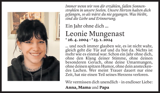 Todesanzeige von Leonie Mungenast von Vorarlberger Nachrichten