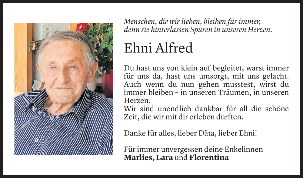  Todesanzeige für Alfred Kleboth vom 17.01.2025 aus Vorarlberger Nachrichten