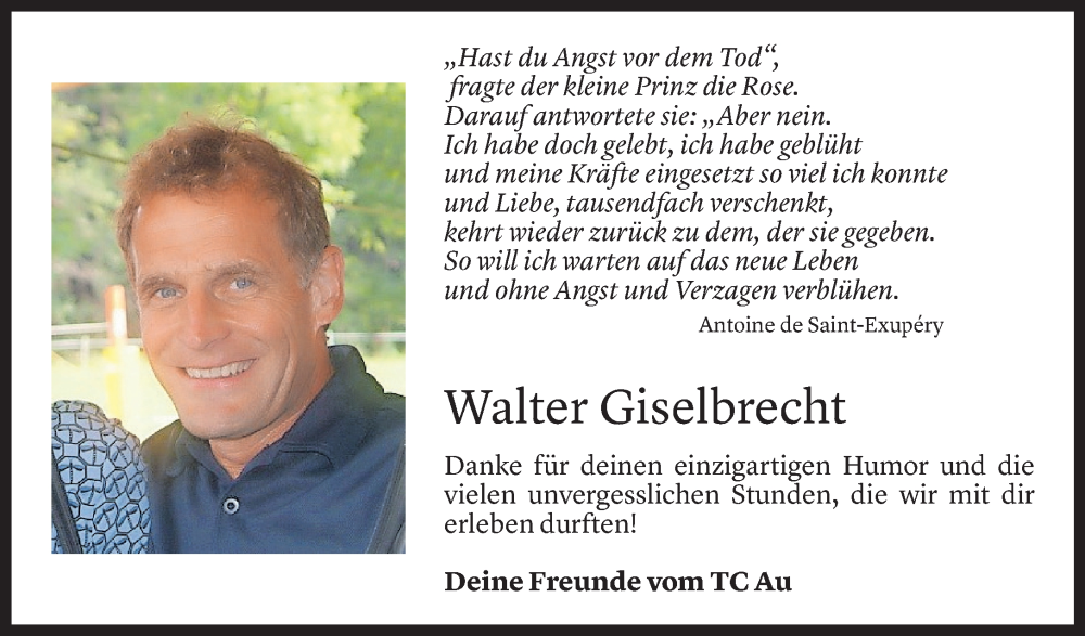  Todesanzeige für Walter Giselbrecht vom 22.01.2025 aus Vorarlberger Nachrichten