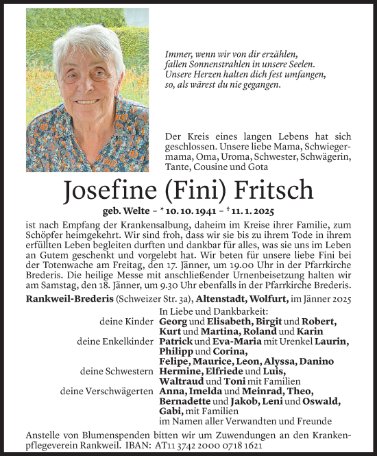 Todesanzeige von Josefine Fritsch von Vorarlberger Nachrichten