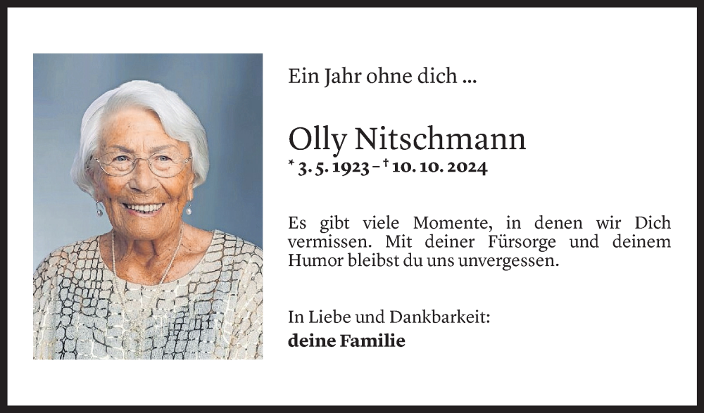  Todesanzeige für Olly Nitschmann vom 09.10.2025 aus Vorarlberger Nachrichten