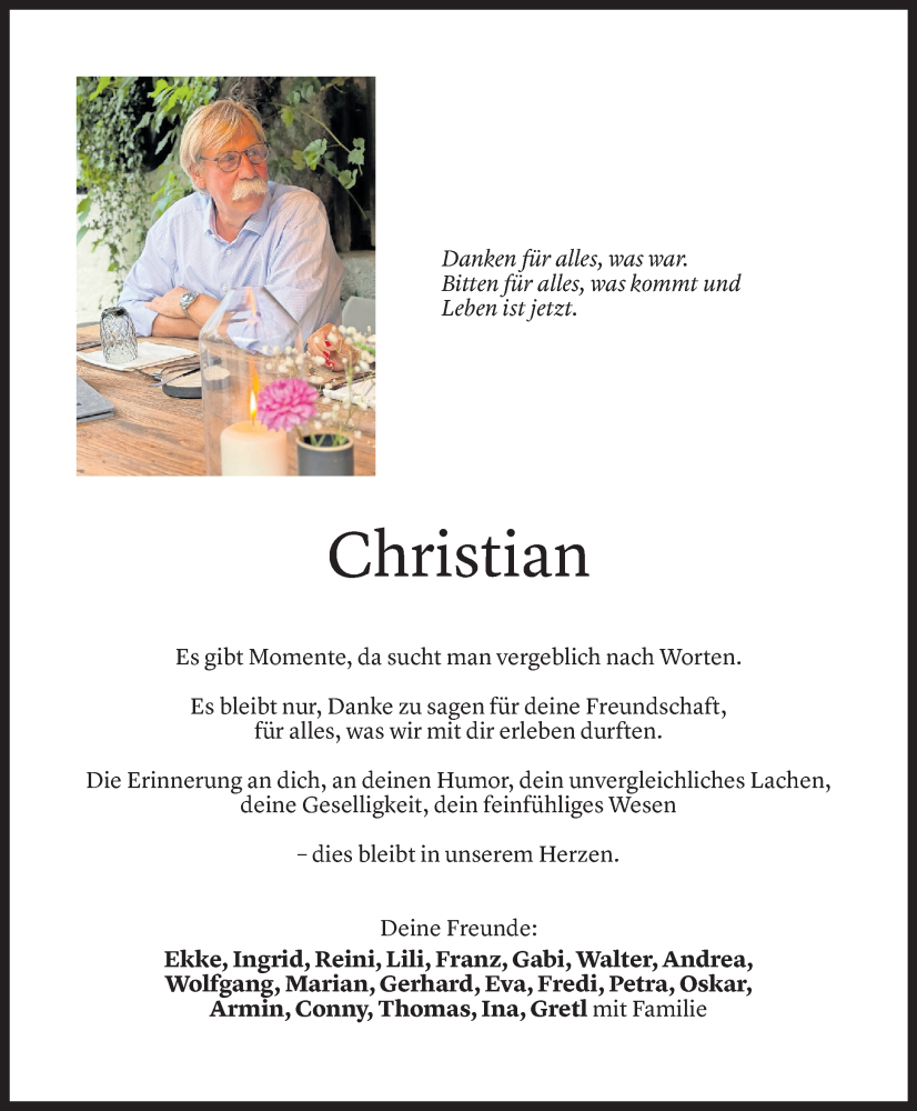  Todesanzeige für Christian Lenz vom 14.10.2025 aus Vorarlberger Nachrichten