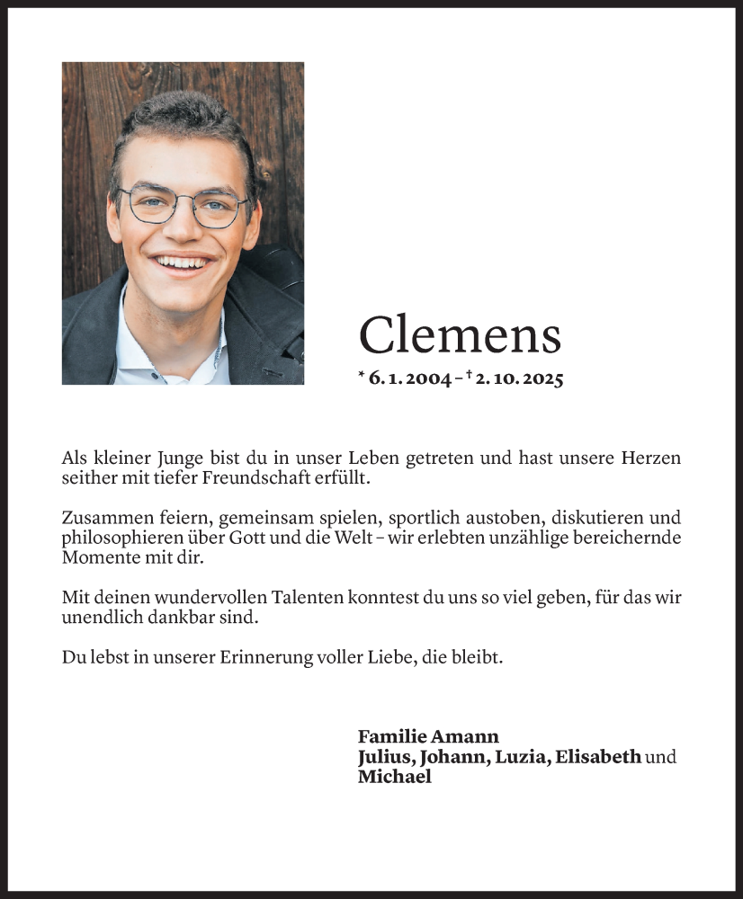  Todesanzeige für Clemens Jakob Flatschacher vom 07.10.2025 aus Vorarlberger Nachrichten